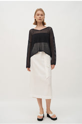 High-Waisted Wrap Linen Midi Skirt with Back Slit and Tie Waist for Elegant Styling