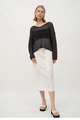High-Waisted Wrap Linen Midi Skirt with Back Slit and Tie Waist for Elegant Styling