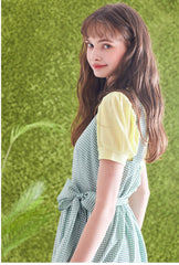 Gingham Check Linen Midi Dress with Ruffled Hem and Twisted Back Strap Detail for Women