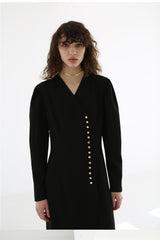 Linen Midi Shirt Dress With Contrast Collar, Puff Sleeves, And Button Front Detail