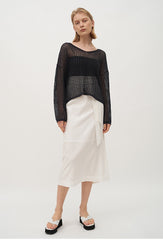 High-Waisted Wrap Linen Midi Skirt with Back Slit and Tie Waist for Elegant Styling