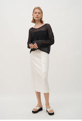 High-Waisted Wrap Linen Midi Skirt with Back Slit and Tie Waist for Elegant Styling