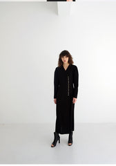 Linen Midi Shirt Dress With Contrast Collar, Puff Sleeves, And Button Front Detail