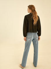 Button-Down Linen Shirt with Puff Sleeves and Tailored Collar for Modern Everyday Styling