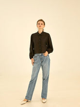 Button-Down Linen Shirt with Puff Sleeves and Tailored Collar for Modern Everyday Styling