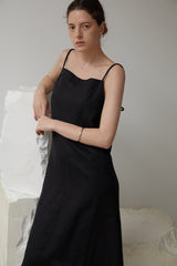 Sleeveless Linen Midi Dress with Adjustable Straps and Flowy Silhouette for Effortless Elegance
