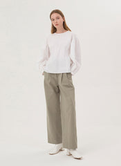 High-Waisted Cotton Poplin Trousers for Women – Tailored Wide-Leg Pants with Front Pleats
