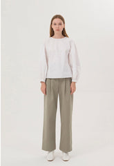 High-Waisted Cotton Poplin Trousers for Women – Tailored Wide-Leg Pants with Front Pleats