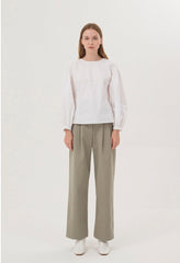 High-Waisted Cotton Poplin Trousers for Women – Tailored Wide-Leg Pants with Front Pleats