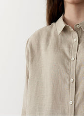 Relaxed-Fit Button-Up Linen Shirt With Dropped Shoulders And Three-Quarter Sleeves