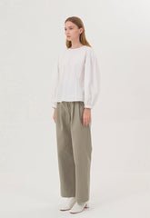 High-Waisted Cotton Poplin Trousers for Women – Tailored Wide-Leg Pants with Front Pleats