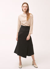 High-Waisted Linen Midi Skirt with Asymmetric Overlap and Side Button Closure for Chic Outfits