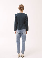 Women's Linen Wrap Blouse – Tailored Long Sleeve Linen Top with Button Detail and V-Neckline