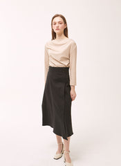 High-Waisted Linen Midi Skirt with Asymmetric Overlap and Side Button Closure for Chic Outfits