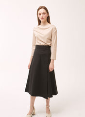 High-Waisted Linen Midi Skirt with Asymmetric Overlap and Side Button Closure for Chic Outfits