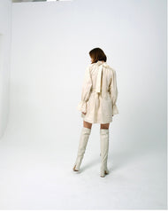 Cotton Poplin Mini Dress With Detachable Neck Scarf And Gathered Shoulders