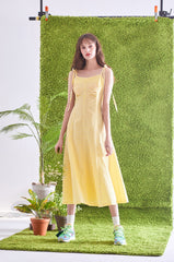 Gingham Linen Midi Dress with Adjustable Shoulder Ties and Flattering A-Line Silhouette