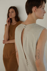Sleeveless Linen Maxi Dress with Back Slit and Structured Silhouette for Modern Minimalism