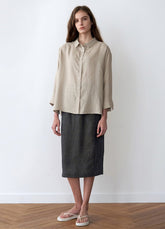Midi-Length Linen Skirt With Back Slit And Straight Silhouette For Everyday Sophistication