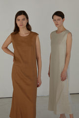 Sleeveless Linen Maxi Dress with Back Slit and Structured Silhouette for Modern Minimalism