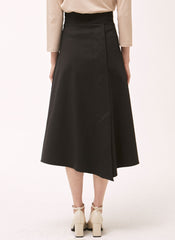 High-Waisted Linen Midi Skirt with Asymmetric Overlap and Side Button Closure for Chic Outfits