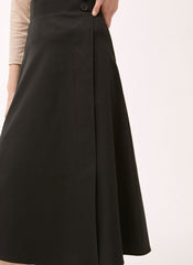 High-Waisted Linen Midi Skirt with Asymmetric Overlap and Side Button Closure for Chic Outfits