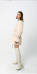 Cotton Poplin Mini Dress With Detachable Neck Scarf And Gathered Shoulders