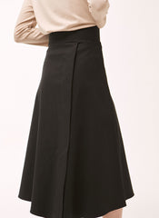 High-Waisted Linen Midi Skirt with Asymmetric Overlap and Side Button Closure for Chic Outfits
