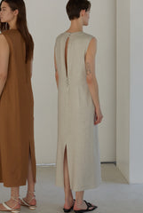 Sleeveless Linen Maxi Dress with Back Slit and Structured Silhouette for Modern Minimalism