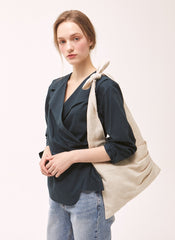 Women's Linen Wrap Blouse – Tailored Long Sleeve Linen Top with Button Detail and V-Neckline