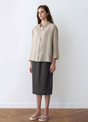 Midi-Length Linen Skirt With Back Slit And Straight Silhouette For Everyday Sophistication