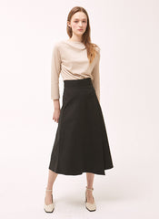 High-Waisted Linen Midi Skirt with Asymmetric Overlap and Side Button Closure for Chic Outfits
