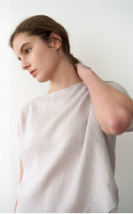 Boxy Short-Sleeve Linen Blouse With Boat Neckline And Relaxed Cropped Fit