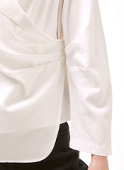 Women's White Linen Wrap Blouse – Long Sleeve V-Neck Linen Shirt with Tailored Button Detail