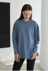 Oversized Long-Sleeve Linen Top with Minimalist Silhouette and Relaxed Comfort Fit
