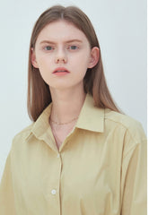 Soft Yellow Linen Midi Shirt Dress with Button Front, Self-Tie Belt, and Short Sleeves