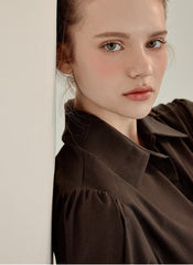 Refined Button-Down Midi Dress With Gathered Sleeves and Waist Detail in Soft Linen Fabric