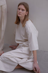 Oversized Linen Midi Dress with Elbow-Length Sleeves and Adjustable Waist Tie Detail