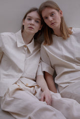 Oversized Linen Midi Dress with Elbow-Length Sleeves and Adjustable Waist Tie Detail