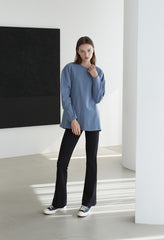 Oversized Long-Sleeve Linen Top with Minimalist Silhouette and Relaxed Comfort Fit