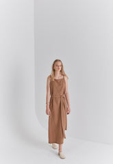 Sleeveless Linen Midi Dress with Adjustable Waist Tie and Back Slit for Effortless Summer Style