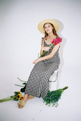 Gathered High-Neck Linen Mini Dress with Puff Sleeves and Waist Tie