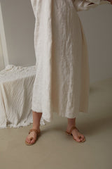 Long Sleeve Linen Maxi Dress with Waist Belt and Back Button Detail for Timeless Elegance