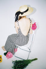 Gathered High-Neck Linen Mini Dress with Puff Sleeves and Waist Tie