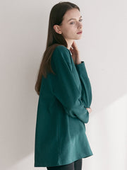 Relaxed-Fit Long-Sleeve Linen Top with Drop Shoulder and Minimalist Crew Neck Design