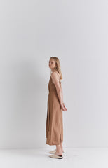 Sleeveless Linen Midi Dress with Adjustable Waist Tie and Back Slit for Effortless Summer Style