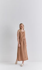 Sleeveless Linen Midi Dress with Adjustable Waist Tie and Back Slit for Effortless Summer Style