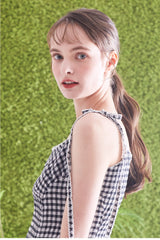 Gingham Linen Midi Dress with Tie Shoulder Straps and Flared Silhouette for Casual Chic Style