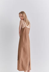 Sleeveless Linen Midi Dress with Adjustable Waist Tie and Back Slit for Effortless Summer Style