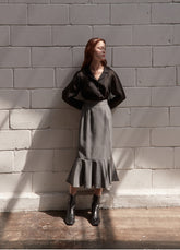 Mid-Length Linen Skirt with Flared Hemline and Tailored Waistband for Chic Feminine Silhouette